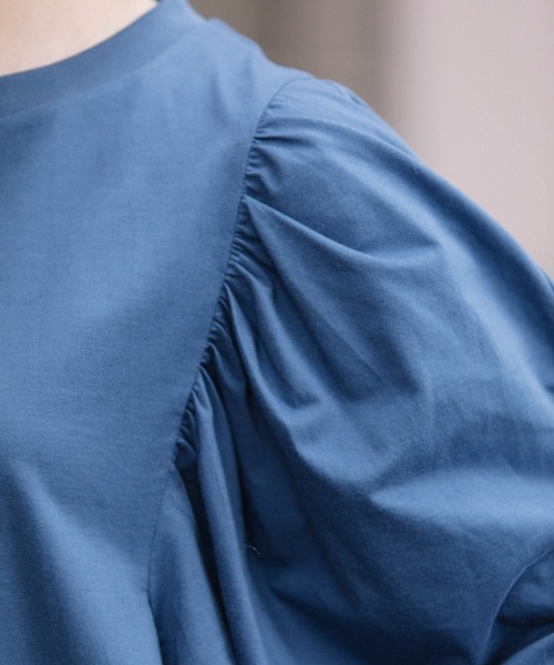 Munich（ミューニック）の「プレミアムコットンジャージギャザースリーブプルオーバー（Tシャツ/カットソー・レディース・ホワイト/ダークブラウン/ブラック/ネイビー・FREE）」の16枚目の写真