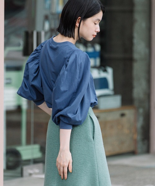 Munich（ミューニック）の「プレミアムコットンジャージギャザースリーブプルオーバー（Tシャツ/カットソー・レディース・ホワイト/ダークブラウン/ブラック/ネイビー・FREE）」の13枚目の写真