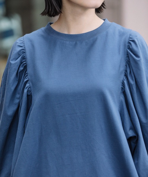 Munich（ミューニック）の「プレミアムコットンジャージギャザースリーブプルオーバー（Tシャツ/カットソー・レディース・ホワイト/ダークブラウン/ブラック/ネイビー・FREE）」の14枚目の写真