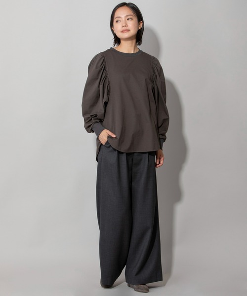 Munich（ミューニック）の「プレミアムコットンジャージギャザースリーブプルオーバー（Tシャツ/カットソー・レディース・ホワイト/ダークブラウン/ブラック/ネイビー・FREE）」の18枚目の写真