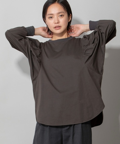 Munich（ミューニック）の「プレミアムコットンジャージギャザースリーブプルオーバー（Tシャツ/カットソー・レディース・ホワイト/ダークブラウン/ブラック/ネイビー・FREE）」の22枚目の写真