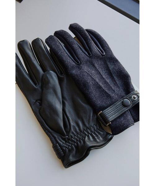 green label relaxing(グリーンレーベルリラクシング)の「ヘリンボーン×ラム ボタン グローブ -タッチスクリーン-(手袋・メンズ・ダークブラウン/ネイビー/ダークグレー・FREE)」の3枚目の写真