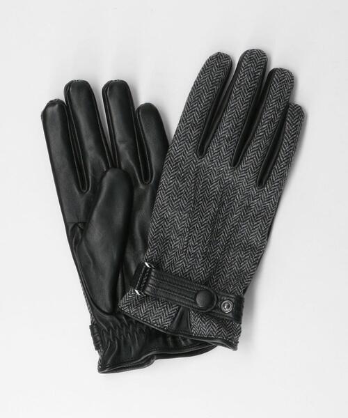 green label relaxing(グリーンレーベルリラクシング)の「ヘリンボーン×ラム ボタン グローブ -タッチスクリーン-(手袋・メンズ・ダークブラウン/ネイビー/ダークグレー・FREE)」の4枚目の写真