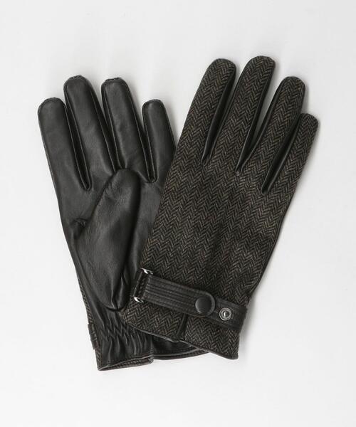 green label relaxing(グリーンレーベルリラクシング)の「ヘリンボーン×ラム ボタン グローブ -タッチスクリーン-(手袋・メンズ・ダークブラウン/ネイビー/ダークグレー・FREE)」の5枚目の写真