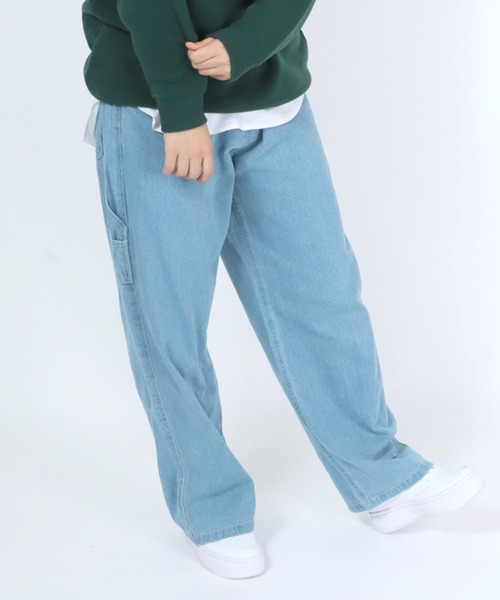 Salong hameu(サロン ハミュー)の「ハイウエスト ペインターパンツ/ワイドデニムパンツ メンズ レディース(デニムパンツ・メンズ・アイボリー/ブラック系その他/ワンウォッシュ/ライトインディゴブルー/ブルー系その他/ストライプ・M/L/LL)」の1枚目の写真