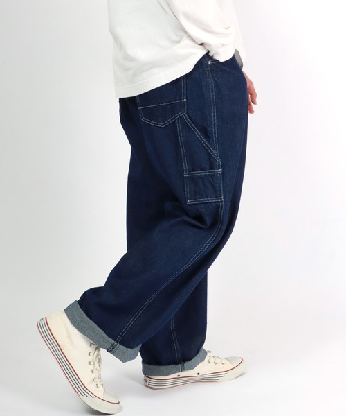 Salong hameu(サロン ハミュー)の「ハイウエスト ペインターパンツ/ワイドデニムパンツ メンズ レディース(デニムパンツ・メンズ・アイボリー/ブラック系その他/ワンウォッシュ/ライトインディゴブルー/ブルー系その他/ストライプ・M/L/LL)」の5枚目の写真