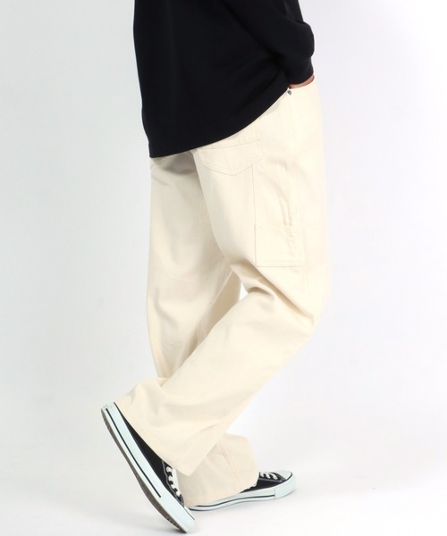 Salong hameu(サロン ハミュー)の「ハイウエスト ペインターパンツ/ワイドデニムパンツ メンズ レディース(デニムパンツ・メンズ・アイボリー/ブラック系その他/ワンウォッシュ/ライトインディゴブルー/ブルー系その他/ストライプ・M/L/LL)」の2枚目の写真