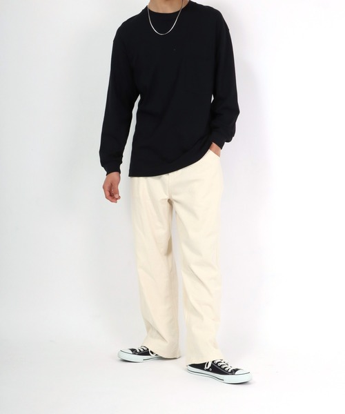 Salong hameu(サロン ハミュー)の「ハイウエスト ペインターパンツ/ワイドデニムパンツ メンズ レディース(デニムパンツ・メンズ・アイボリー/ブラック系その他/ワンウォッシュ/ライトインディゴブルー/ブルー系その他/ストライプ・M/L/LL)」の11枚目の写真