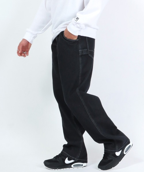 Salong hameu(サロン ハミュー)の「ハイウエスト ペインターパンツ/ワイドデニムパンツ メンズ レディース(デニムパンツ・メンズ・アイボリー/ブラック系その他/ワンウォッシュ/ライトインディゴブルー/ブルー系その他/ストライプ・M/L/LL)」の15枚目の写真