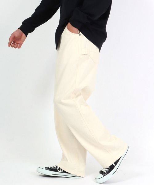 Salong hameu(サロン ハミュー)の「ハイウエスト ペインターパンツ/ワイドデニムパンツ メンズ レディース(デニムパンツ・メンズ・アイボリー/ブラック系その他/ワンウォッシュ/ライトインディゴブルー/ブルー系その他/ストライプ・M/L/LL)」の9枚目の写真