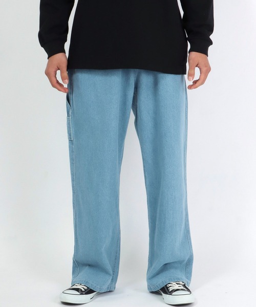 Salong hameu(サロン ハミュー)の「ハイウエスト ペインターパンツ/ワイドデニムパンツ メンズ レディース(デニムパンツ・メンズ・アイボリー/ブラック系その他/ワンウォッシュ/ライトインディゴブルー/ブルー系その他/ストライプ・M/L/LL)」の20枚目の写真