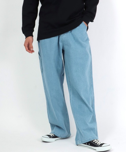 Salong hameu(サロン ハミュー)の「ハイウエスト ペインターパンツ/ワイドデニムパンツ メンズ レディース(デニムパンツ・メンズ・アイボリー/ブラック系その他/ワンウォッシュ/ライトインディゴブルー/ブルー系その他/ストライプ・M/L/LL)」の21枚目の写真