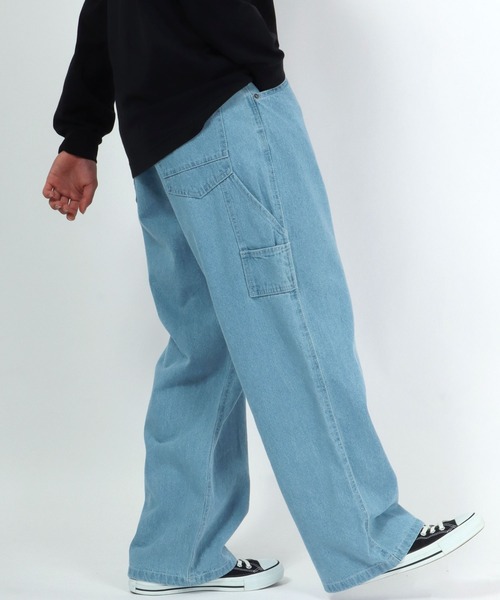 Salong hameu(サロン ハミュー)の「ハイウエスト ペインターパンツ/ワイドデニムパンツ メンズ レディース(デニムパンツ・メンズ・アイボリー/ブラック系その他/ワンウォッシュ/ライトインディゴブルー/ブルー系その他/ストライプ・M/L/LL)」の22枚目の写真