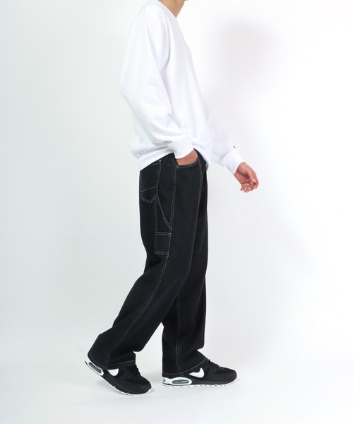 Salong hameu(サロン ハミュー)の「ハイウエスト ペインターパンツ/ワイドデニムパンツ メンズ レディース(デニムパンツ・メンズ・アイボリー/ブラック系その他/ワンウォッシュ/ライトインディゴブルー/ブルー系その他/ストライプ・M/L/LL)」の17枚目の写真