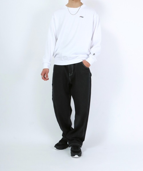 Salong hameu(サロン ハミュー)の「ハイウエスト ペインターパンツ/ワイドデニムパンツ メンズ レディース(デニムパンツ・メンズ・アイボリー/ブラック系その他/ワンウォッシュ/ライトインディゴブルー/ブルー系その他/ストライプ・M/L/LL)」の16枚目の写真