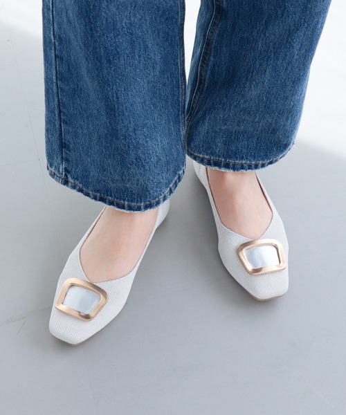 軽量で柔らかい【EVOL】バックルニットスクエアフラットパンプス IU5043（パンプス）｜EVOL（イーボル）