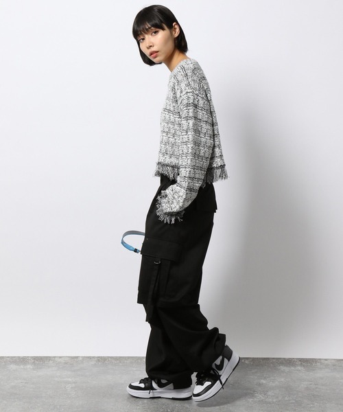 PAGEBOY(ページボーイ)の「ツイードライクフリンジニット(ニット/セーター・レディース・オフホワイト/ブラック/ラベンダー・FREE)」の7枚目の写真