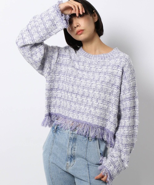 PAGEBOY(ページボーイ)の「ツイードライクフリンジニット(ニット/セーター・レディース・オフホワイト/ブラック/ラベンダー・FREE)」の12枚目の写真