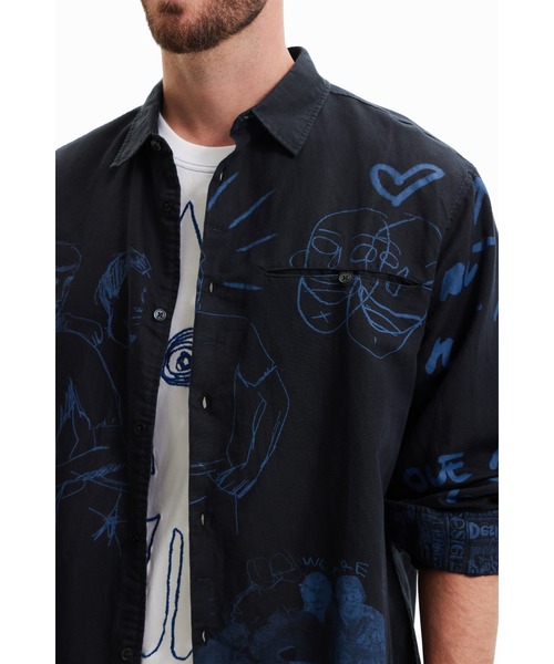 Desigual（デシグアル）の「イラスト リネンシャツ（シャツ/ブラウス・メンズ・ブラック/アイボリー・L/XXL/S/M/XL）」の9枚目の写真