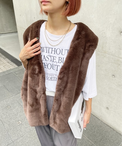 Meli rich（メリーリッチ）の「フェイクファーベスト（ベスト・レディース・ブラウン/ホワイト/ブラック・FREE）」の3枚目の写真