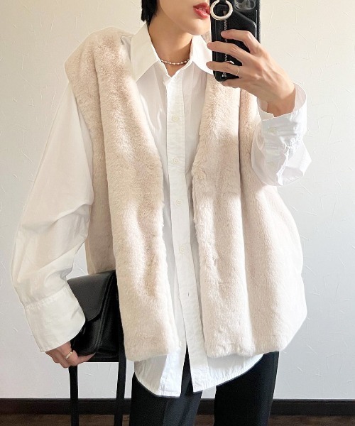 Meli rich（メリーリッチ）の「フェイクファーベスト（ベスト・レディース・ブラウン/ホワイト/ブラック・FREE）」の7枚目の写真