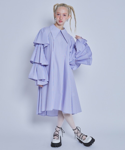 Candy Stripper（キャンディストリッパー）の「GOOD MOOD STRIPE ワンピース（ワンピース・レディース・ライトブルー/ミント/ホワイト・2）」の6枚目の写真