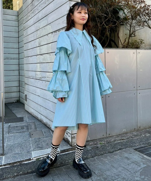 Candy Stripper（キャンディストリッパー）の「GOOD MOOD STRIPE ワンピース（ワンピース・レディース・ライトブルー/ミント/ホワイト・2）」の15枚目の写真