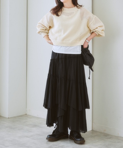nissen(ニッセン)の「ドラマティックティアードスカート(スカート・レディース・ライトカーキ/ブラック/グレイッシュブルー・M/S/L/LL)」の16枚目の写真