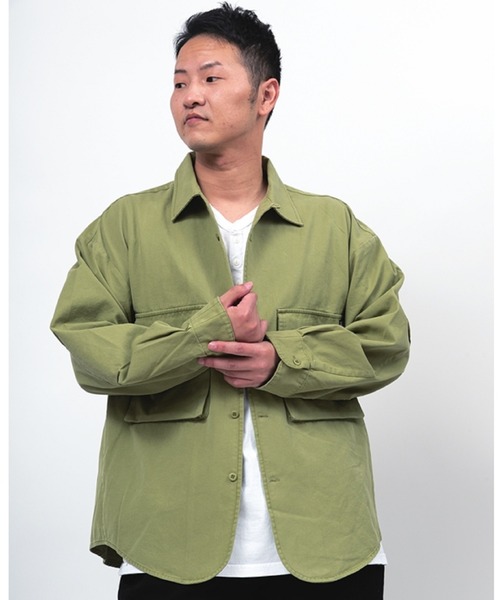 Alil(アリル)の「【Alil】ピケ&デニム シャツブルゾン シャツジャケット 大人カジュアル(ブルゾン・メンズ・ブルー/カーキ/グレイッシュベージュ・LARGE/MEDIUM/SMALL)」の3枚目の写真