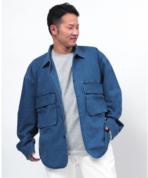 Alil(アリル)の「【Alil】ピケ&デニム シャツブルゾン シャツジャケット 大人カジュアル(ブルゾン・メンズ・ブルー/カーキ/グレイッシュベージュ・LARGE/MEDIUM/SMALL)」の1枚目の写真