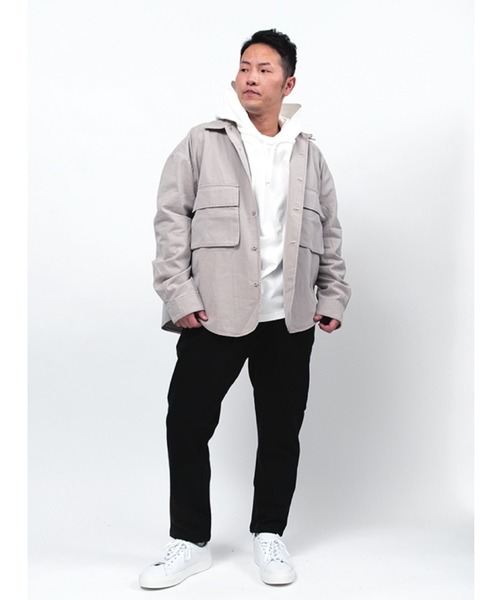 Alil(アリル)の「【Alil】ピケ&デニム シャツブルゾン シャツジャケット 大人カジュアル(ブルゾン・メンズ・ブルー/カーキ/グレイッシュベージュ・LARGE/MEDIUM/SMALL)」の5枚目の写真