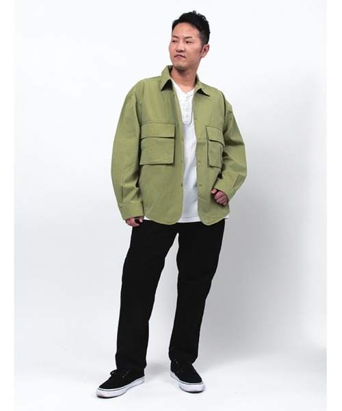 Alil(アリル)の「【Alil】ピケ&デニム シャツブルゾン シャツジャケット 大人カジュアル(ブルゾン・メンズ・ブルー/カーキ/グレイッシュベージュ・LARGE/MEDIUM/SMALL)」の8枚目の写真