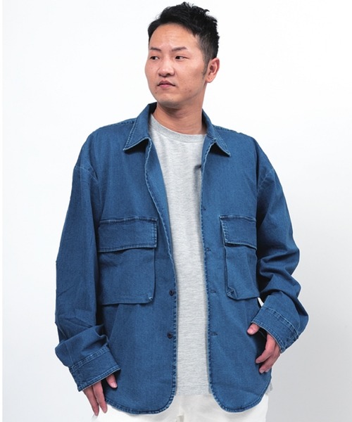 Alil(アリル)の「【Alil】ピケ&デニム シャツブルゾン シャツジャケット 大人カジュアル(ブルゾン・メンズ・ブルー/カーキ/グレイッシュベージュ・LARGE/MEDIUM/SMALL)」の9枚目の写真