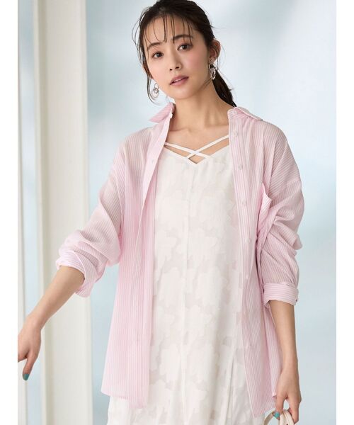 MERCURYDUO(マーキュリーデュオ)の「シアーストライプシャツ(シャツ/ブラウス・レディース・ベージュ/ブルー/ピンク・FREE)」の5枚目の写真