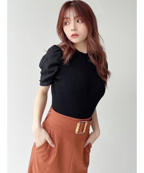 RESEXXY（リゼクシー）の「ショルダーチェックシアーニットトップス（ニット/セーター・レディース・ラベンダー/ブラック/ホワイト・FREE）」の17枚目の写真