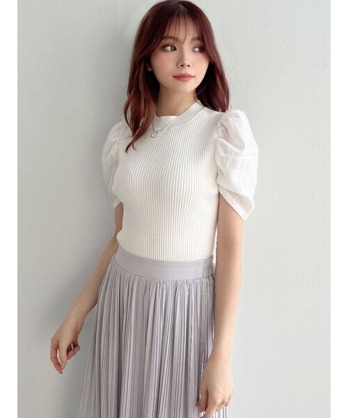 RESEXXY（リゼクシー）の「ショルダーチェックシアーニットトップス（ニット/セーター・レディース・ラベンダー/ブラック/ホワイト・FREE）」の10枚目の写真