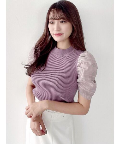 RESEXXY（リゼクシー）の「ショルダーチェックシアーニットトップス（ニット/セーター・レディース・ラベンダー/ブラック/ホワイト・FREE）」の14枚目の写真