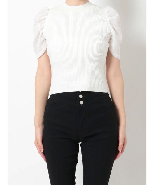 RESEXXY（リゼクシー）の「ショルダーチェックシアーニットトップス（ニット/セーター・レディース・ラベンダー/ブラック/ホワイト・FREE）」の5枚目の写真