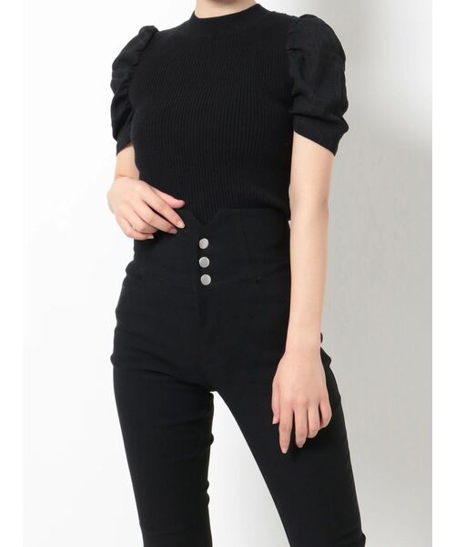 RESEXXY（リゼクシー）の「ショルダーチェックシアーニットトップス（ニット/セーター・レディース・ラベンダー/ブラック/ホワイト・FREE）」の16枚目の写真