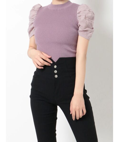 RESEXXY（リゼクシー）の「ショルダーチェックシアーニットトップス（ニット/セーター・レディース・ラベンダー/ブラック/ホワイト・FREE）」の20枚目の写真