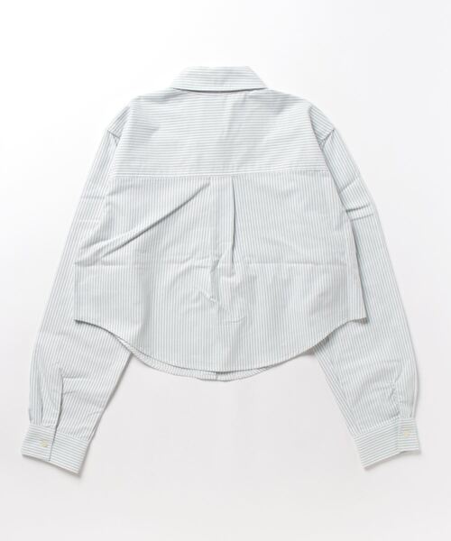 MAGPIEROBIN（マグパイロビン）の「ALAND MAGPIE ROBIN／クロップロゴストライプシャツ　2197558（シャツ/ブラウス・レディース・グリーン/ネイビー・FREE）」の7枚目の写真