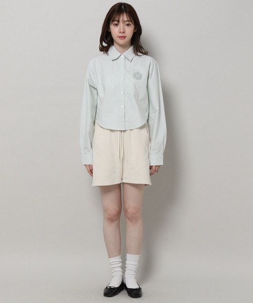 MAGPIEROBIN（マグパイロビン）の「ALAND MAGPIE ROBIN／クロップロゴストライプシャツ　2197558（シャツ/ブラウス・レディース・グリーン/ネイビー・FREE）」の3枚目の写真