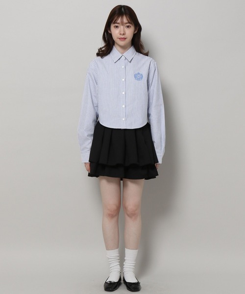 MAGPIEROBIN（マグパイロビン）の「ALAND MAGPIE ROBIN／クロップロゴストライプシャツ　2197558（シャツ/ブラウス・レディース・グリーン/ネイビー・FREE）」の15枚目の写真