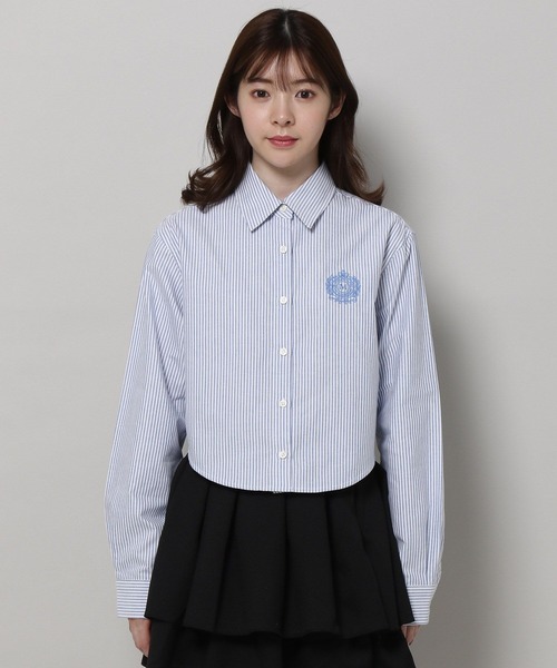 MAGPIEROBIN（マグパイロビン）の「ALAND MAGPIE ROBIN／クロップロゴストライプシャツ　2197558（シャツ/ブラウス・レディース・グリーン/ネイビー・FREE）」の14枚目の写真