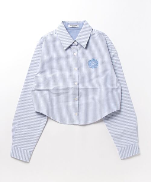 MAGPIEROBIN（マグパイロビン）の「ALAND MAGPIE ROBIN／クロップロゴストライプシャツ　2197558（シャツ/ブラウス・レディース・グリーン/ネイビー・FREE）」の11枚目の写真