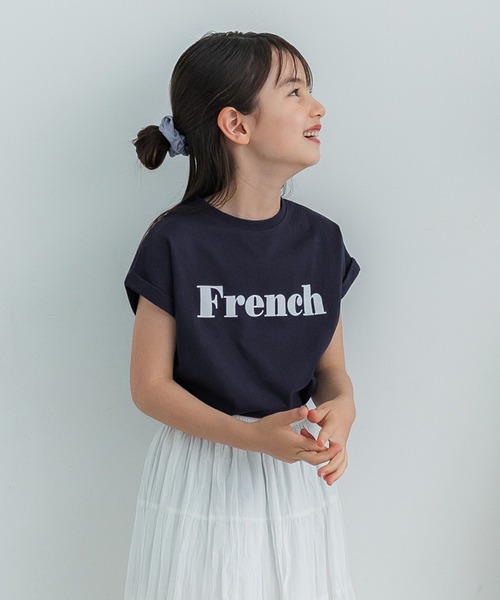 coca（coca）（コカ）の「キッズ 親子お揃いロゴプリントロールアップ袖Tシャツ（Tシャツ/カットソー・キッズ・ネイビー/ホワイト/ピンク/アイボリー/チャコール/グレー・100/110/120/130/140）」の5枚目の写真