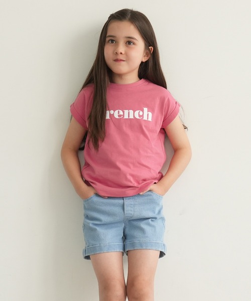 coca（coca）（コカ）の「キッズ 親子お揃いロゴプリントロールアップ袖Tシャツ（Tシャツ/カットソー・キッズ・ネイビー/ホワイト/ピンク/アイボリー/チャコール/グレー・100/110/120/130/140）」の6枚目の写真