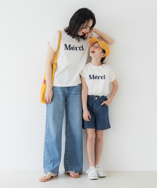 coca（coca）（コカ）の「キッズ 親子お揃いロゴプリントロールアップ袖Tシャツ（Tシャツ/カットソー・キッズ・ネイビー/ホワイト/ピンク/アイボリー/チャコール/グレー・100/110/120/130/140）」の9枚目の写真