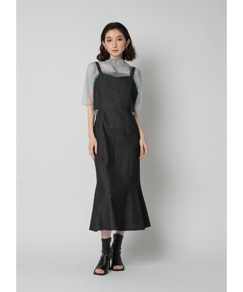 Adoon plain（アドーンプレーン）の「ウエストカットデニムワンピース（ワンピース・レディース・インディゴブルー/ブラック・MEDIUM/LARGE）」の2枚目の写真