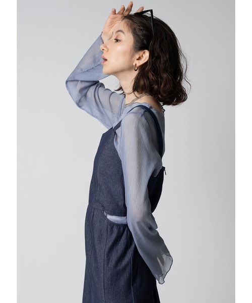 Adoon plain（アドーンプレーン）の「ウエストカットデニムワンピース（ワンピース・レディース・インディゴブルー/ブラック・MEDIUM/LARGE）」の13枚目の写真